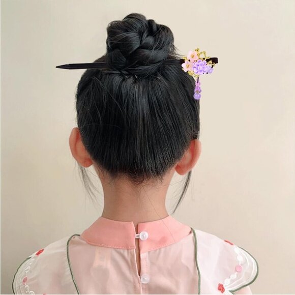 Vintage Wooden Hair Sticks 8pcs Asian Flower Bead Pendants for Women Girls main image 8